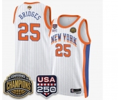 Men's New Yok Knicks #25 Mikal Bridges White Stripes 2026 Finals Patch &USA 250 Patch Stitched Basketball Jersey Men's New Yok Knicks #25 Mikal Bridges White Stripes 2026 Finals Patch &USA 250 Patch Stitched Basketball Jersey