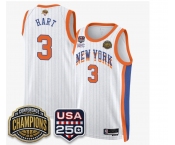 Men's New Yok Knicks #3 Josh Hart White Stripes 2026 Finals Patch &USA 250 Patch Stitched Basketball Jersey Men's New Yok Knicks #3 Josh Hart White Stripes 2026 Finals Patch &USA 250 Patch Stitched Basketball Jersey