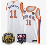 Men's New Yok Knicks #11 Jalen Brunson White Stripes 2026 Finals Patch &USA 250 Patch Stitched Basketball Jersey Men's New Yok Knicks #11 Jalen Brunson White Stripes 2026 Finals Patch &USA 250 Patch Stitched Basketball Jersey