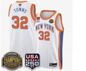 Men's New Yok Knicks #32 Karl-Anthony White Stripes 2026 Finals Patch &USA 250 Patch Stitched Basketball Jersey Men's New Yok Knicks #32 Karl-Anthony White Stripes 2026 Finals Patch &USA 250 Patch Stitched Basketball Jersey