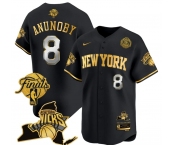Men's New Yok Knicks #8 OG Anunoby Black Gold White Number 2026 Finals Patch & EASTERN Patch Stitched Basketball Jersey Men's New Yok Knicks #8 OG Anunoby Black Gold White Number 2026 Finals Patch & EASTERN Patch Stitched Basketball Jersey