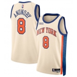 Men's New Yok Knicks #8 OG Anunoby Cream 2025-26 City Edition Swingman Stitched Basketball Jersey Men's New Yok Knicks #8 OG Anunoby Cream 2025-26 City Edition Swingman Stitched Basketball Jersey