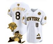 Men's New Yok Knicks #8 OG Anunoby White Gold 2026 Finals Patch & EASTERN Patch Stitched Basketball Jersey Men's New Yok Knicks #8 OG Anunoby White Gold 2026 Finals Patch & EASTERN Patch Stitched Basketball Jersey