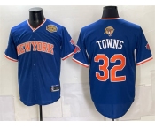 Men's New York Knicks #32 Karl-Anthony Towns Blue 2026 Finals & Eastern Conference Champions Patch Stitched Baseball Jersey Men's New York Knicks #32 Karl-Anthony Towns Blue 2026 Finals & Eastern Conference Champions Patch Stitched Baseball Jersey