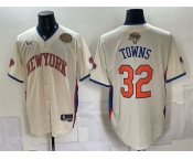 Men's New York Knicks #32 Karl-Anthony Towns Cream 2026 Finals & Eastern Conference Champions Patch Stitched Baseball Jersey Men's New York Knicks #32 Karl-Anthony Towns Cream 2026 Finals & Eastern Conference Champions Patch Stitched Baseball Jersey