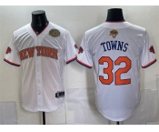 Men's New York Knicks #32 Karl-Anthony Towns White 2026 Finals & Eastern Conference Champions Patch Stitched Baseball Jersey Men's New York Knicks #32 Karl-Anthony Towns White 2026 Finals & Eastern Conference Champions Patch Stitched Baseball Jersey