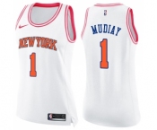 Women's Nike New York Knicks #1 Emmanuel Mudiay Swingman White Pink Fashion NBA Jersey
