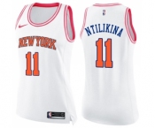 Women's Nike New York Knicks #11 Frank Ntilikina Swingman White Pink Fashion NBA Jersey