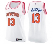 Women's Nike New York Knicks #13 Mark Jackson Swingman White Pink Fashion NBA Jersey