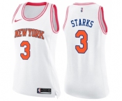 Women's Nike New York Knicks #3 John Starks Swingman White Pink Fashion NBA Jersey