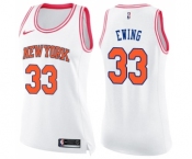Women's Nike New York Knicks #33 Patrick Ewing Swingman White Pink Fashion NBA Jersey
