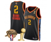 Men's Oklahoma City Thunder #2 Shai Gilgeous-Alexander Black 2025 Finals Patch And Finals Champions Patch City Edition Stitched Basketball Jersey