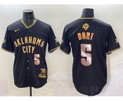 Men's Oklahoma City Thunder #5 Luguentz Dort Black Gold 2025 Finals Vapor Stitched Baseball Jersey