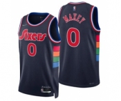Men  Philadelphia 76ers #0 Tyrese Maxey 2021-22 City Navy Jersey