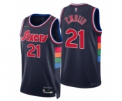 Men Philadelphia 76ers #21 Joel Embiid 2021-22 City Navy Jersey