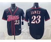 Men's Philadelphia 76ers #23 LeBron James Black Cool Base Stitched Baseball Jersey Men's Philadelphia 76ers #23 LeBron James Black Cool Base Stitched Baseball Jersey