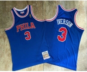 Men's Philadelphia 76ers #3 Allen Iverson 1996-97 Blue Hardwood Classics Soul AU Throwback Jersey