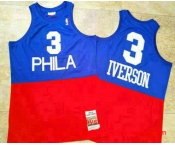Men's Philadelphia 76ers #3 Allen Iverson 2003-04 Blue Red Hardwood Classics Soul AU Jersey