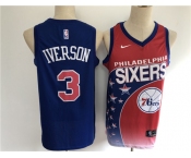 Men's Philadelphia 76ers #3 Allen Iverson Authentic Blue Salute Edition 2021 New Basketball Jersey