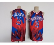 Men's Philadelphia 76ers #3 Allen Iverson Red Black Throwback basketball Jersey