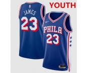 Youth Philadelphia 76ers #23 LeBron James Royal 2026 Icon Edition Stitched Jersey