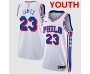 Youth Philadelphia 76ers #23 LeBron James White 2026 Association Edition Stitched Jersey Youth Philadelphia 76ers #23 LeBron James White 2026 Association Edition Stitched Jersey