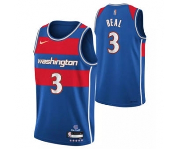 Men's Washington Wizards #3 Bradley Beal 75th Anniversary 2021-2022 Blue City Edition Stitched Basketball Jersey
