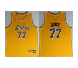 Men Los Angeles Lakers #77 Luka Docic Yellow 2025 Stitched Basketball Jersey Men Los Angeles Lakers #77 Luka Docic Yellow 2025 Stitched Basketball Jersey