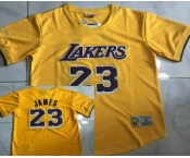 Men's Los Angeles Lakers #23 Lebron James Yellow Short Sleeved AU Throwback Jersey