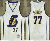 Men's Los Angeles Lakers #77 Luka Doncic Cream Throwback Swingman Jersey