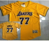 Men's Los Angeles Lakers #77 Luka Doncic Yellow Short Sleeved AU Throwback Jersey