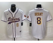 Men's Los Angeles Lakers #8 Kobe Bryant White Cool Base Stitched Baseball Jerseys