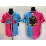Men's Los Angeles Lakers Team Big Logo Pink Blue Limited Stitched Baseball Jersey