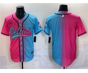Men's Boston Celtics Blank Pink Blue Limited Stitched Baseball Jersey