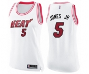 Women's Miami Heat #5 Derrick Jones Jr Swingman White Pink Fashion Basketball Jersey