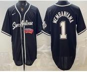 Men's San Antonio Spurs #1 Victor Wembanyama Black Stitched Baseball Jersey2 Men's San Antonio Spurs #1 Victor Wembanyama Black Stitched Baseball Jersey2
