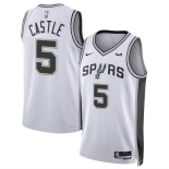 Men's San Antonio Spurs #5 Stephon Castle White Stitched Basketball Jersey