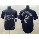 Men's San Antonio Spurs Team Big Logo Black Stitched Baseball Jersey Men's San Antonio Spurs Team Big Logo Black Stitched Baseball Jersey