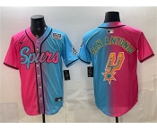 Men's San Antonio Spurs Team Big Logo Pink Blue USA 250' Patch Stitched Baseball Jersey Men's San Antonio Spurs Team Big Logo Pink Blue USA 250' Patch Stitched Baseball Jersey