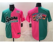 Men's San Antonio Spurs Team Big Logo Teal Pink Split USA 250' Patch Stitched Baseball Jersey Men's San Antonio Spurs Team Big Logo Teal Pink Split USA 250' Patch Stitched Baseball Jersey