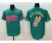 Men's San Antonio Spurs Team Big Logo Teal USA 250' Patch Stitched Baseball Jersey Men's San Antonio Spurs Team Big Logo Teal USA 250' Patch Stitched Baseball Jersey