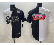 Men's San Antonio Spurs Team Big Logo White Black Split USA 250' Patch Stitched Baseball Jersey Men's San Antonio Spurs Team Big Logo White Black Split USA 250' Patch Stitched Baseball Jersey