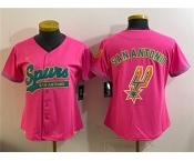 Women's San Antonio Spurs Team Big Logo Pink Stitched Baseball Jersey Women's San Antonio Spurs Team Big Logo Pink Stitched Baseball Jersey