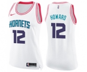Women's Nike Charlotte Hornets #12 Dwight Howard Swingman White Pink Fashion NBA Jersey