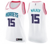 Women's Nike Charlotte Hornets #15 Kemba Walker Swingman White Pink Fashion NBA Jersey