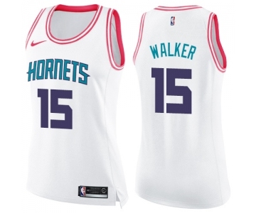 Women's Nike Charlotte Hornets #15 Kemba Walker Swingman White Pink Fashion NBA Jersey