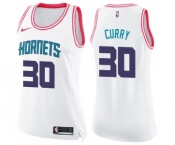 Women's Nike Charlotte Hornets #30 Dell Curry Swingman White Pink Fashion NBA Jersey