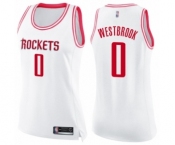 Women's Houston Rockets #0 Russell Westbrook Swingman White Pink Fashion Basketball Jersey