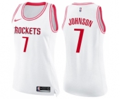 Women's Nike Houston Rockets #7 Joe Johnson Swingman White Pink Fashion NBA Jersey