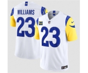Men's Los Angeles Rams #23 Kyren Williams White 2026 F.U.S.E. 4-Star C Patch Vapor Limited Football Stitched Jersey Men's Los Angeles Rams #23 Kyren Williams White 2026 F.U.S.E. 4-Star C Patch Vapor Limited Football Stitched Jersey